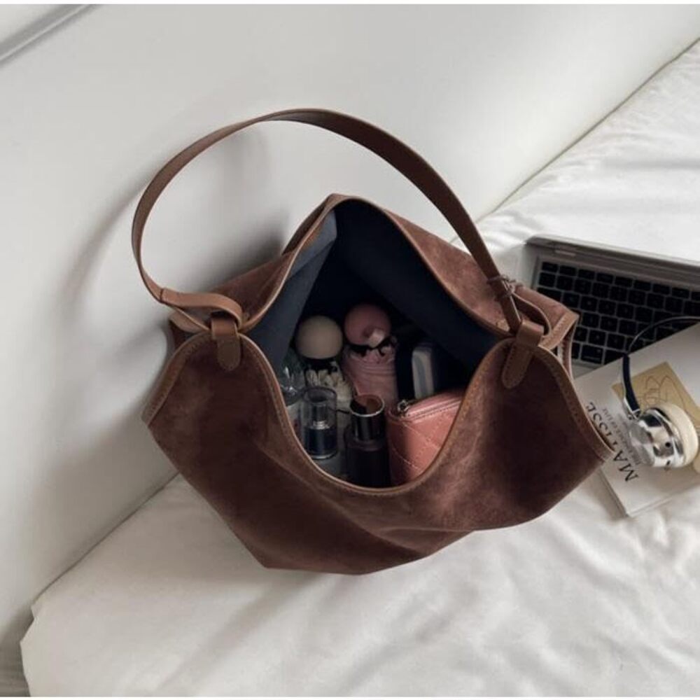 9128 Slouchy Suede Hobo Tote Bag Trendy Suede Purse Large Capacity Shoulder - Picture 7 of 7